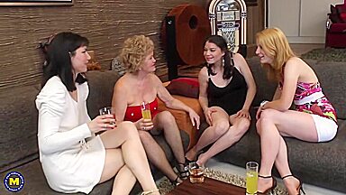 Raquell, Merisa and Francsina in 4 old and young lesbians playing with eachother