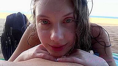 Elena Koshka in Elena pees on the beach and sucks your cock too