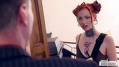 Pierced and tattooed German babe Jezzicat eats cum in steamy office fuck