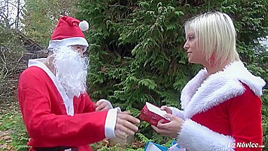 Naughty Christmas cosplay anal and cum eating with pretty French newbie