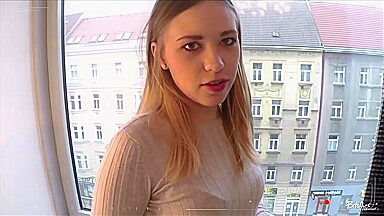 Travelling Russian blonde teen Selvaggia eats cum in hot hard POV fuck