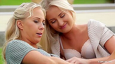 Glamorous Czech lesbians Cayla Lyons and Carla Cox make love outdoors